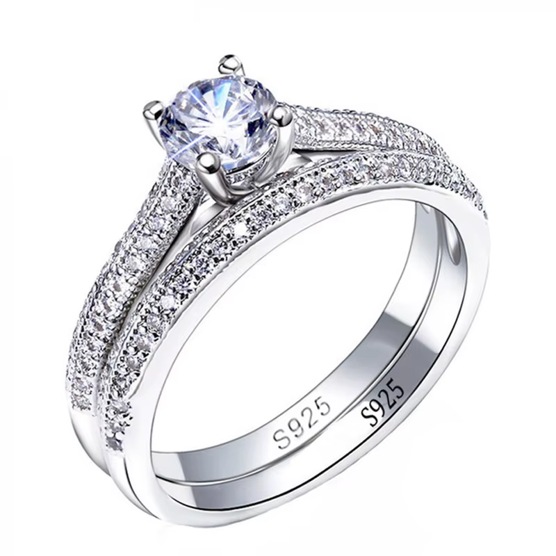 1 paire de bagues de mariage Vintage Halo en argent Sterling 925, ensemble pour femmes, cadeau d'ann