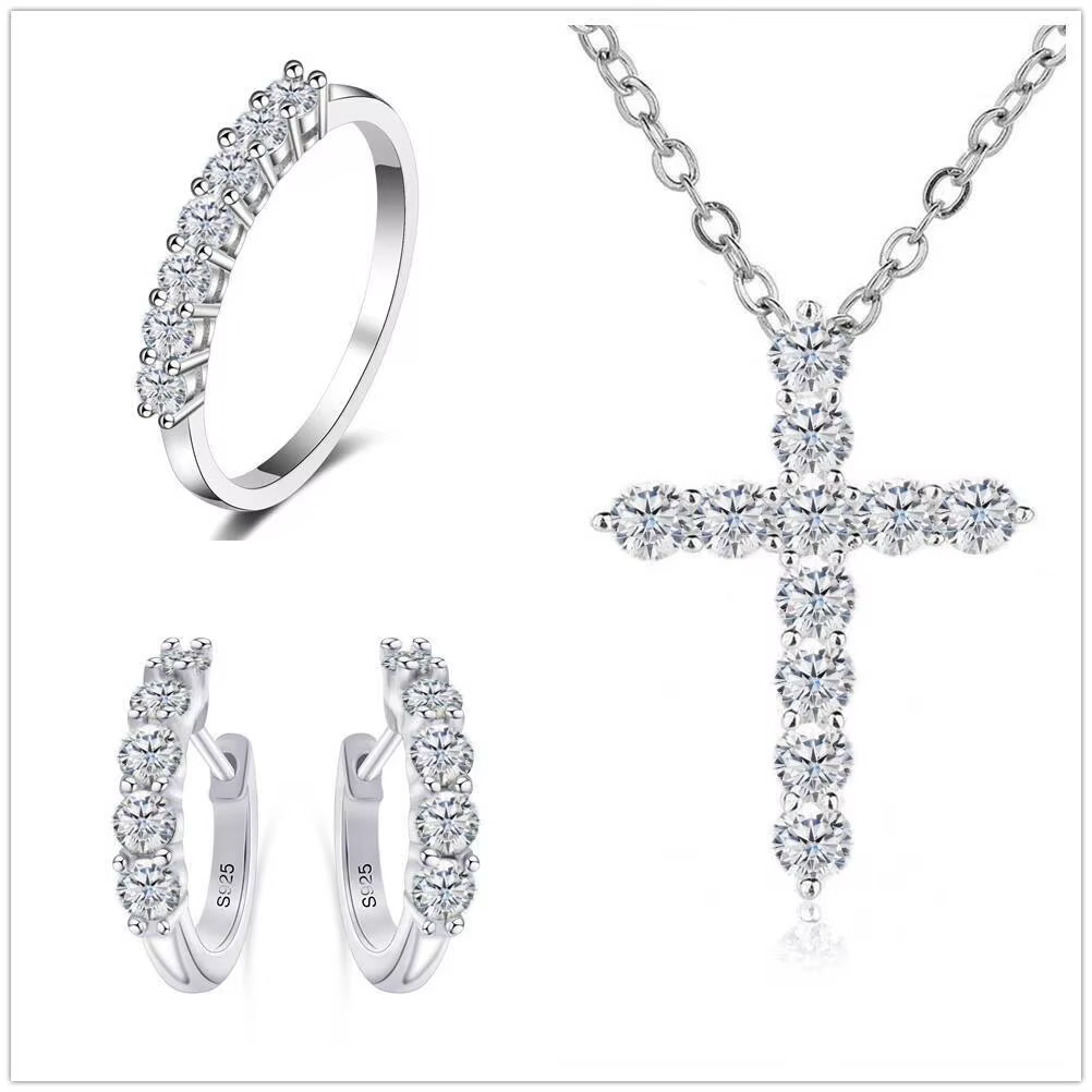 Ensemble de bijoux en argent 925, 3 mm, couleur rose rouge, 2,8 carats au total, en moissanite, pour