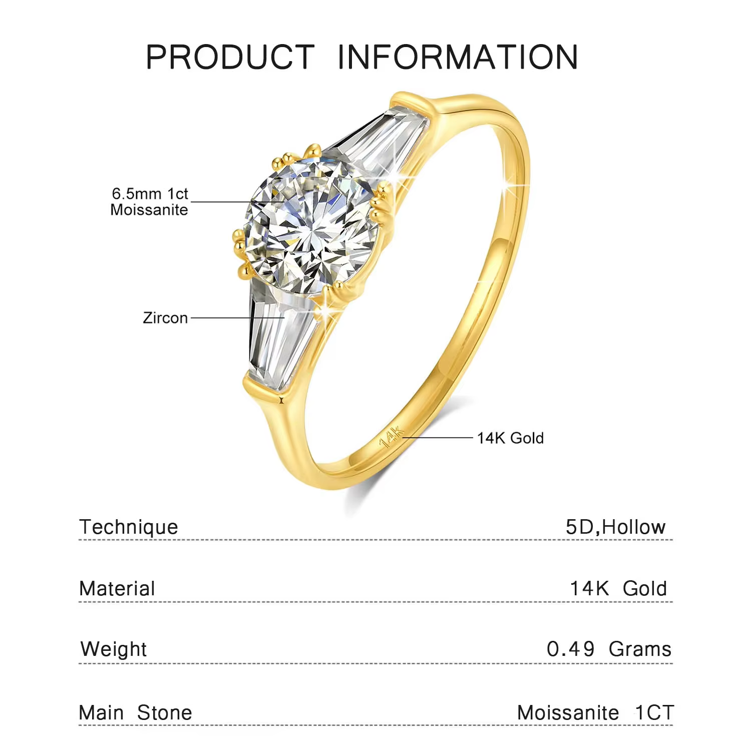 Bague en diamant Moissanite 9mm, or véritable 14K 585 pour femmes, couleur D VVS1, coupe brillante, 