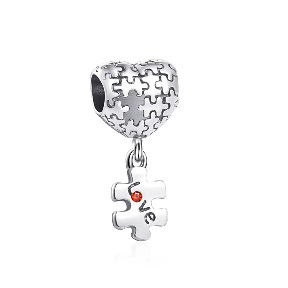 Pendentif Cœur Puzzle en Argent Sterling 925, Coffret Cadeau Mensuel, Perles Fines DIY, Compatible B