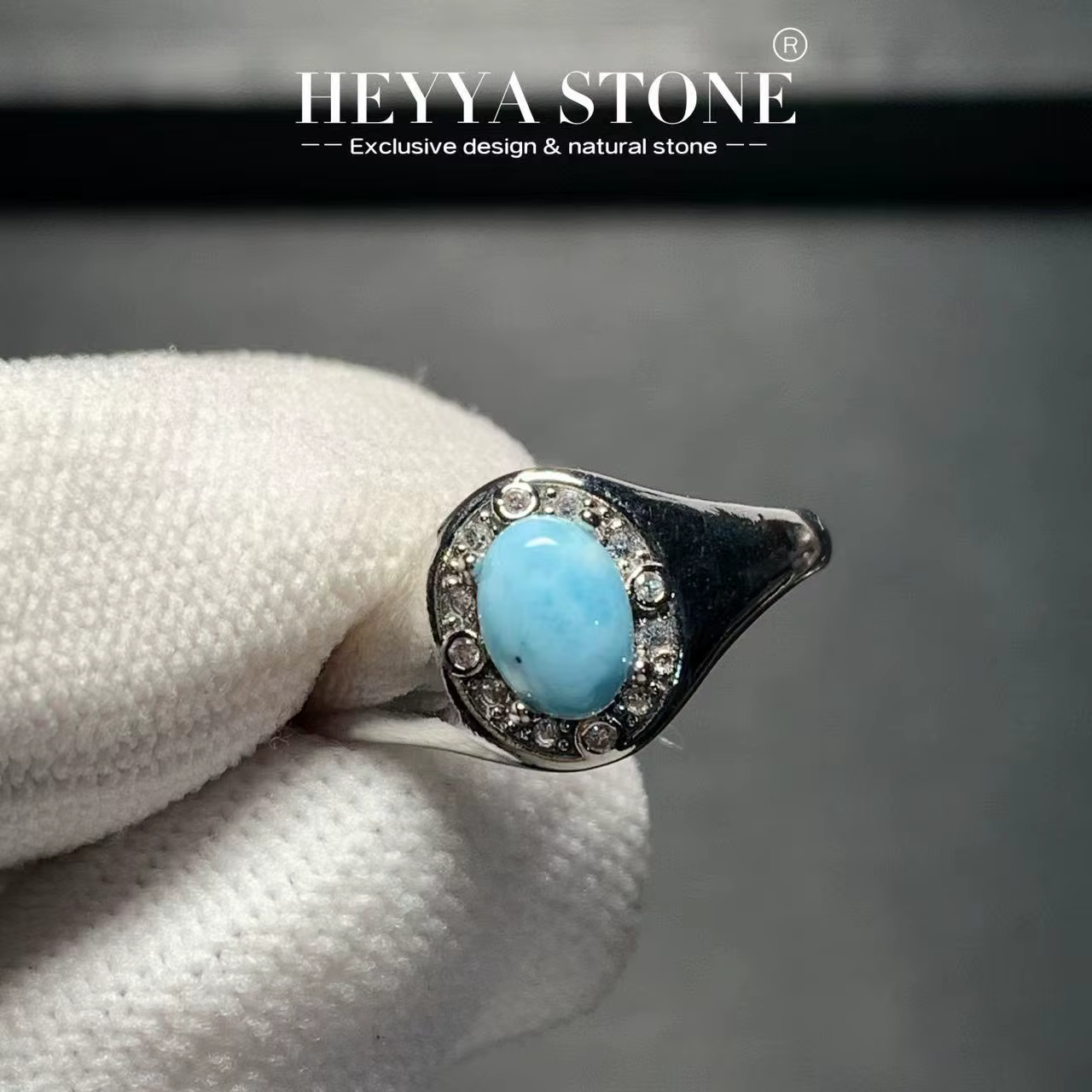 HEYYA – bague Larimar Vintage en pierre naturelle pour femmes, en acier inoxydable, bijoux fins simp