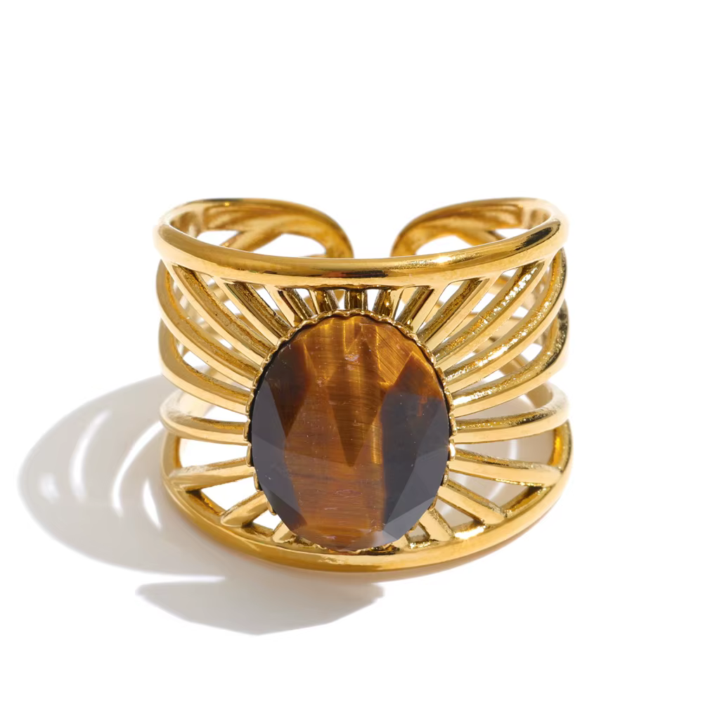 Yhpup Nouveautés Bague large ajustable en acier inoxydable avec pierre naturelle turquoise et agate,