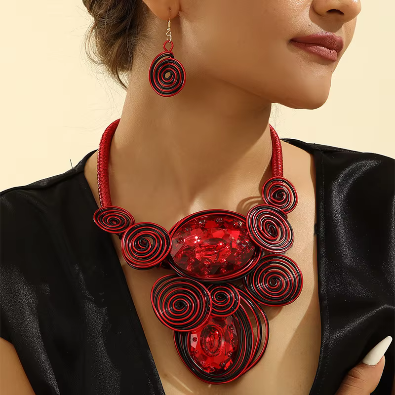 UDDEIN-Ensemble de collier et pendentif en fil d'aluminium, bijoux vintage faits à la main, boucles