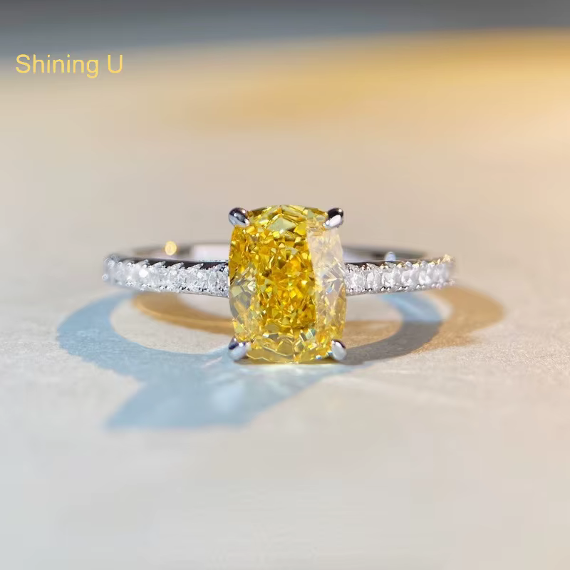 Bague en argent S925 avec diamant à haute teneur en carbone 2CT et pierres jaunes pour femme, coupe 