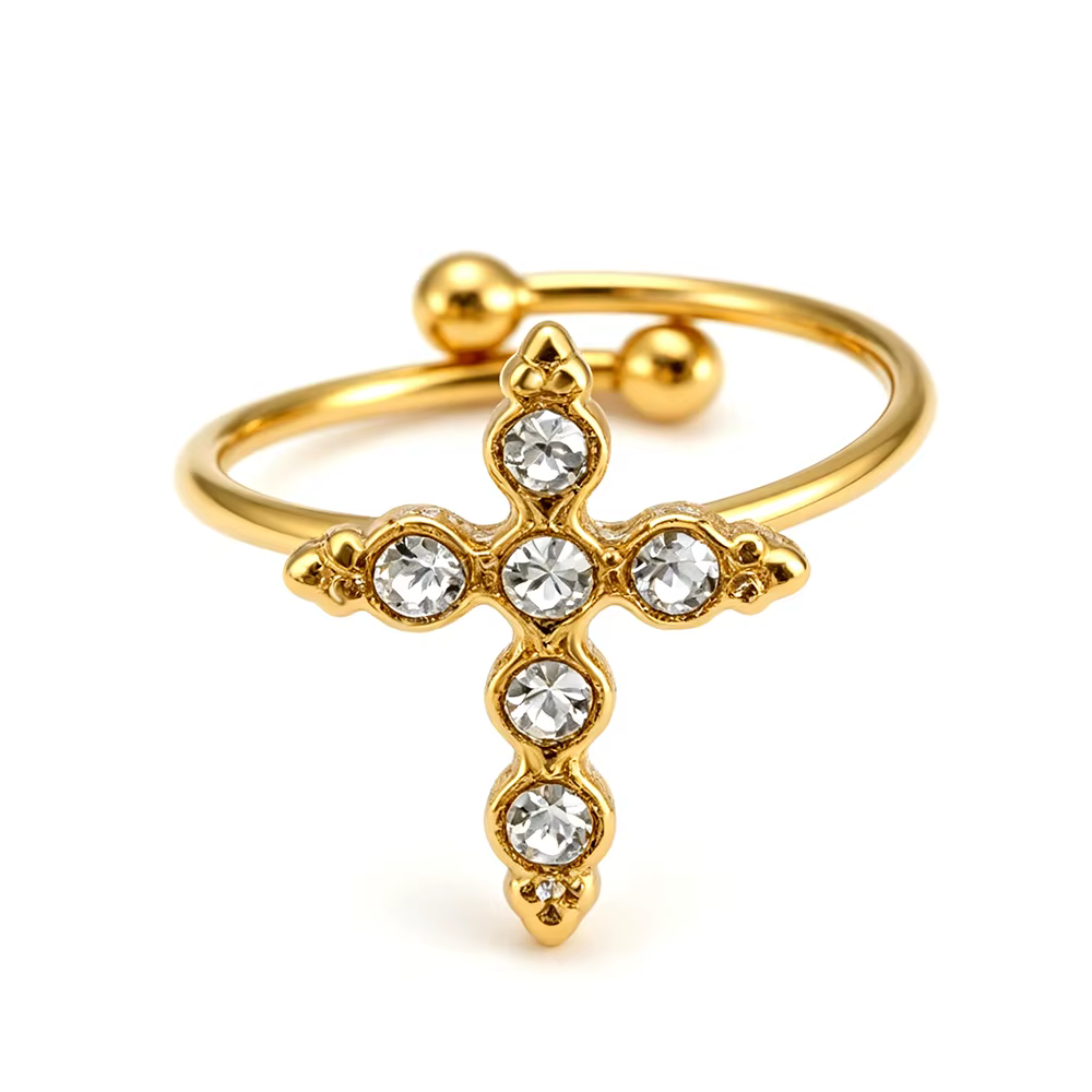 AENINE – bague ouverte réglable en forme de croix vintage avec zircon pour femmes, en acier inoxydab