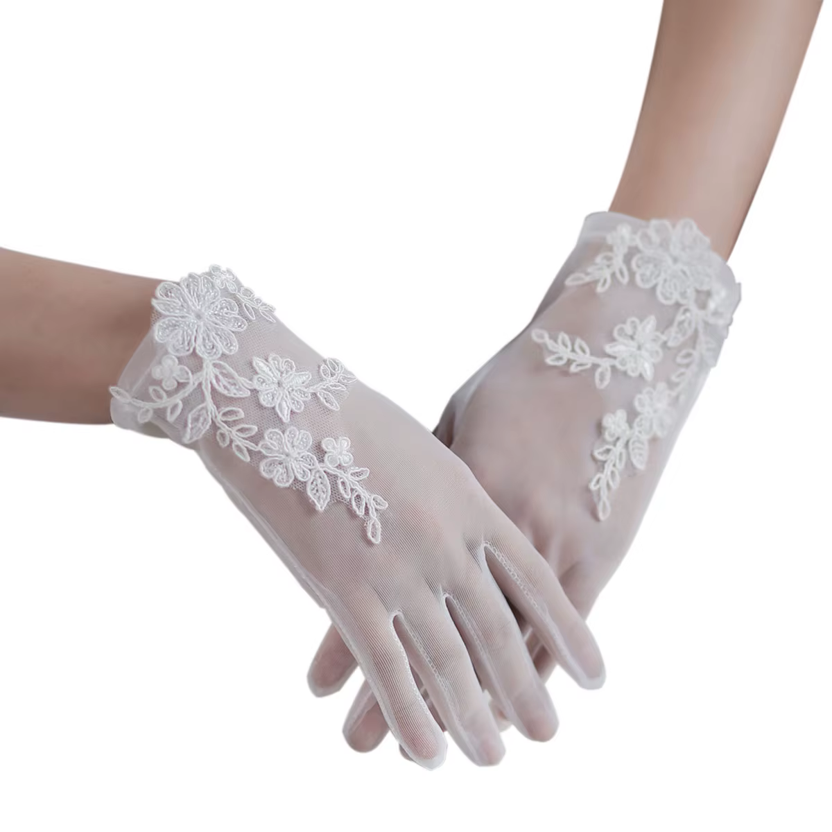 Gants blancs en dentelle de tulle doux faits à la main pour femmes, gants de mariées courtes, gants