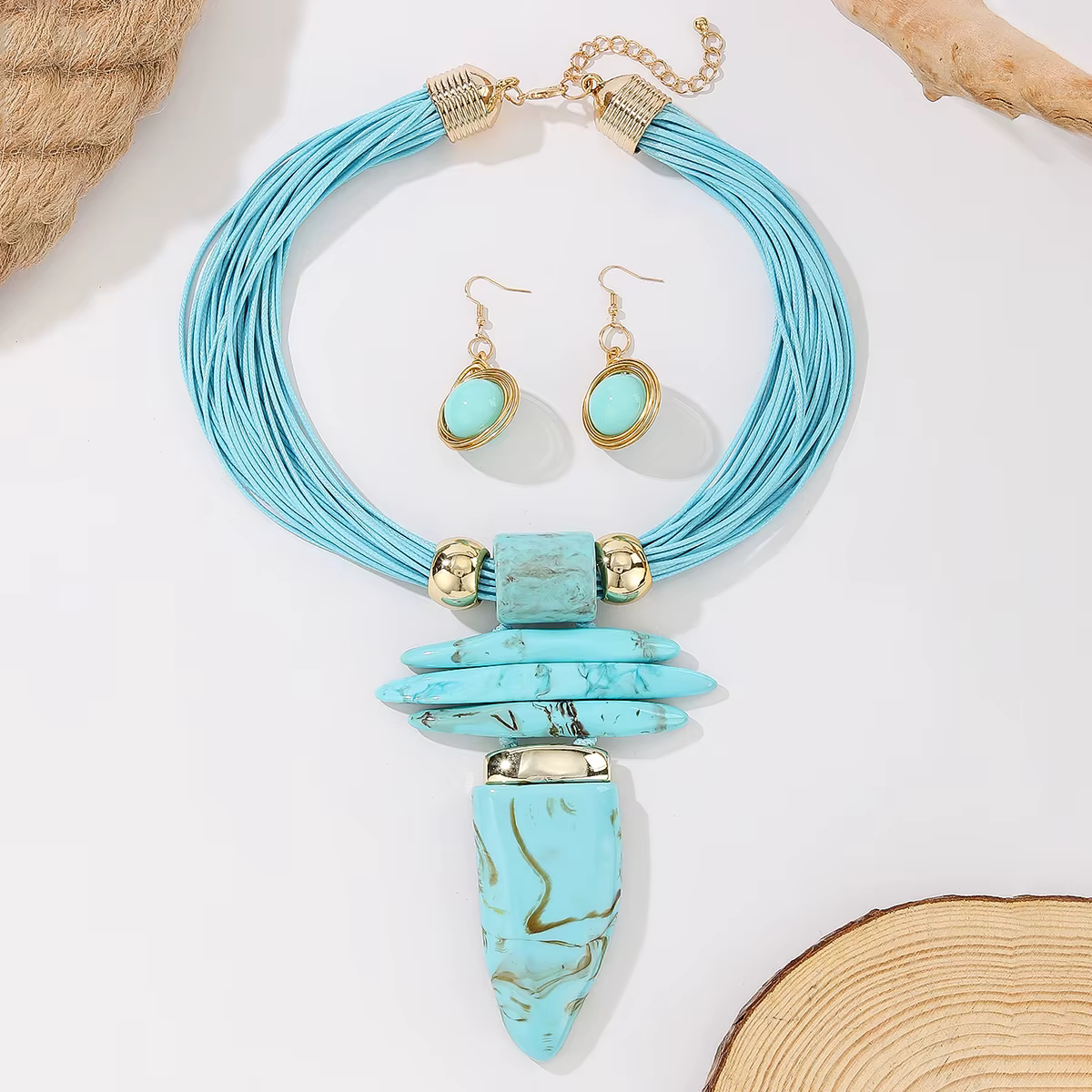 Ensemble de bijoux occidentaux tendance, collier et boucles d'oreilles fantaisie en imitation turquo