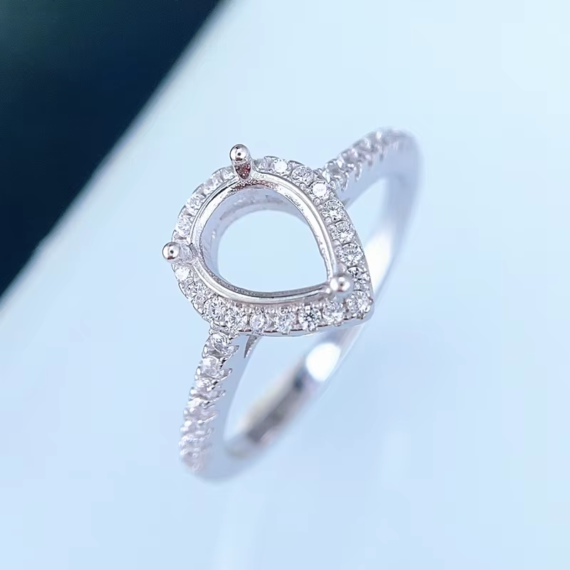 Paramètres de bague fixe 6*8MM poire pointue Moissanite ou pierres précieuses fabrication de bijoux 
