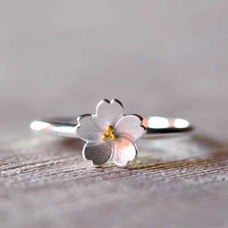 Bagues ouvertes en argent Sterling 925 avec fleur de cerisier pour femmes, bijoux hypoallergéniques 