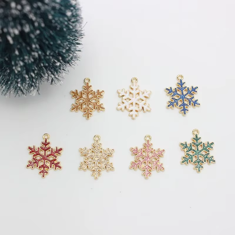 Breloques flocon de neige en émail de noël, 7 pièces, pour collier, Bracelet, boucle d'oreille, déco