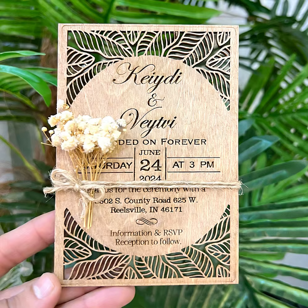 Invitation de mariage personnalisée en bois, invitation de mariage découpée au laser, invitations av