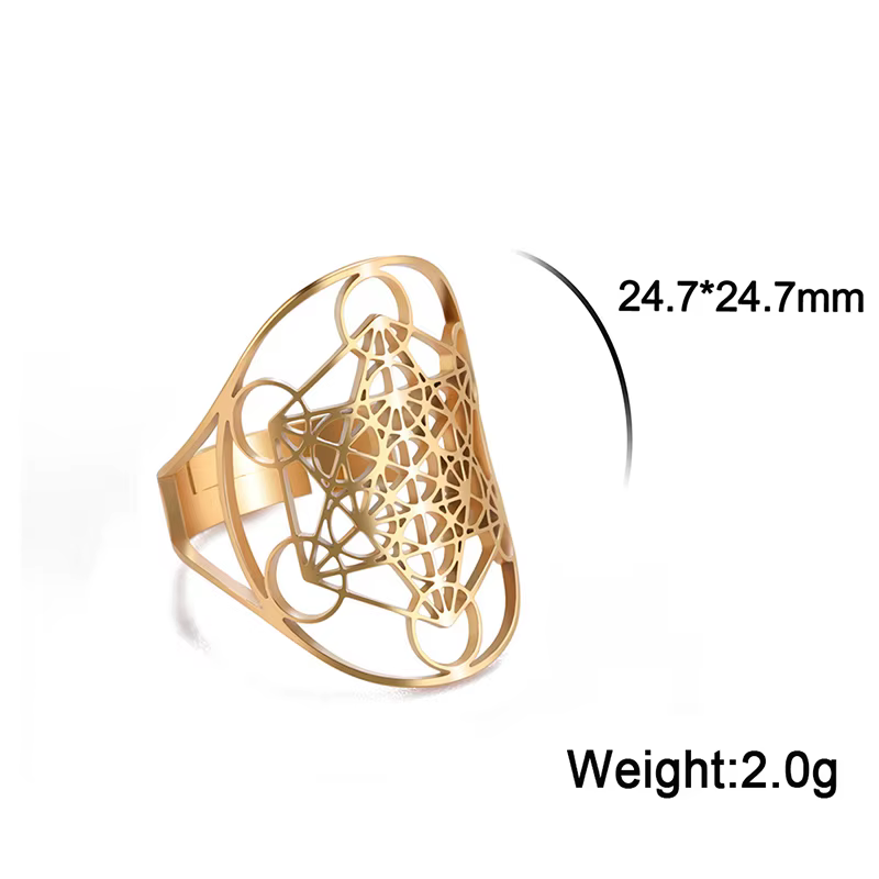 Bague de géométrie sacrée d'archange Metatron, anneaux réglables en acier inoxydable pour femmes et 
