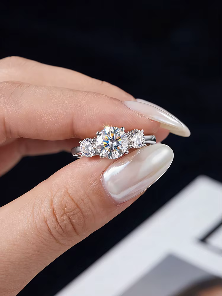 Bague en moissanite véritable 1 carat à trois pierres rondes pour femme, en argent sterling 925, hau