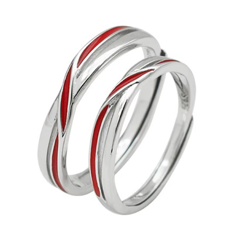 Bague de Couple en platine plaqué cuivre pour hommes et femmes, 1 paire, ligne rouge torsadée, cadea