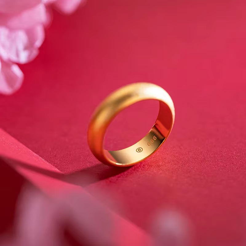 Bague de luxe en or véritable 9999 24K, finition sablée, design 'Light Inheritance', pour hommes et 