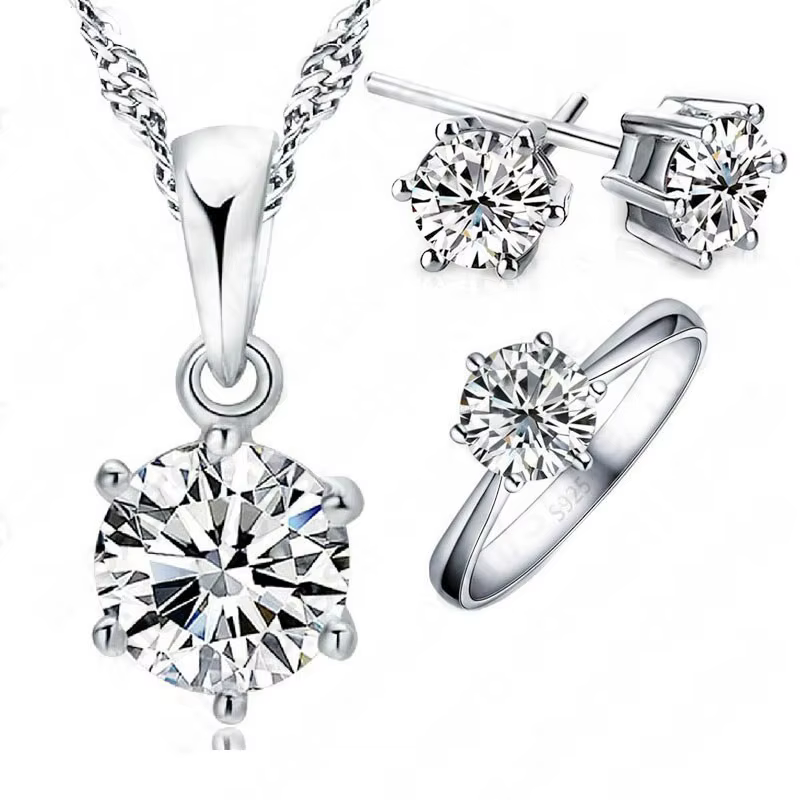 Femme cadeau d'anniversaire ensemble de bijoux de mariage mode 925 en argent Sterling cristal collie