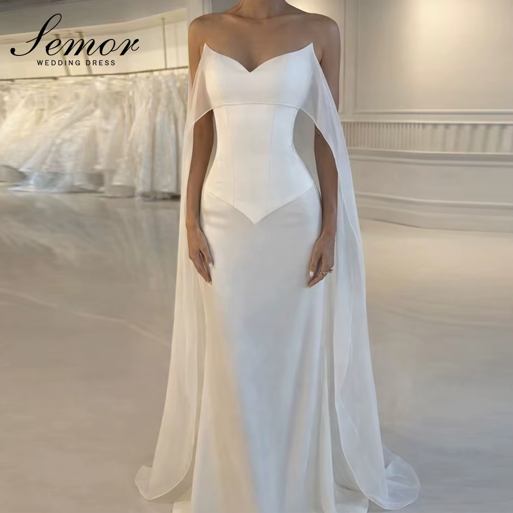 Robe de mariée en mousseline de soie simple et personnalisée Semor avec traîne Watteau, robes de soi