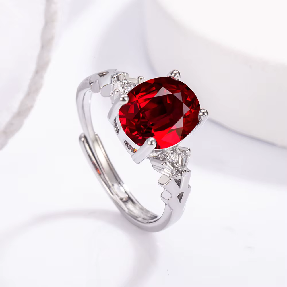 Bague ovale en argent Sterling 925 pour femmes, anneau ouvert en Zircon rouge, mode Simple, fête d'a