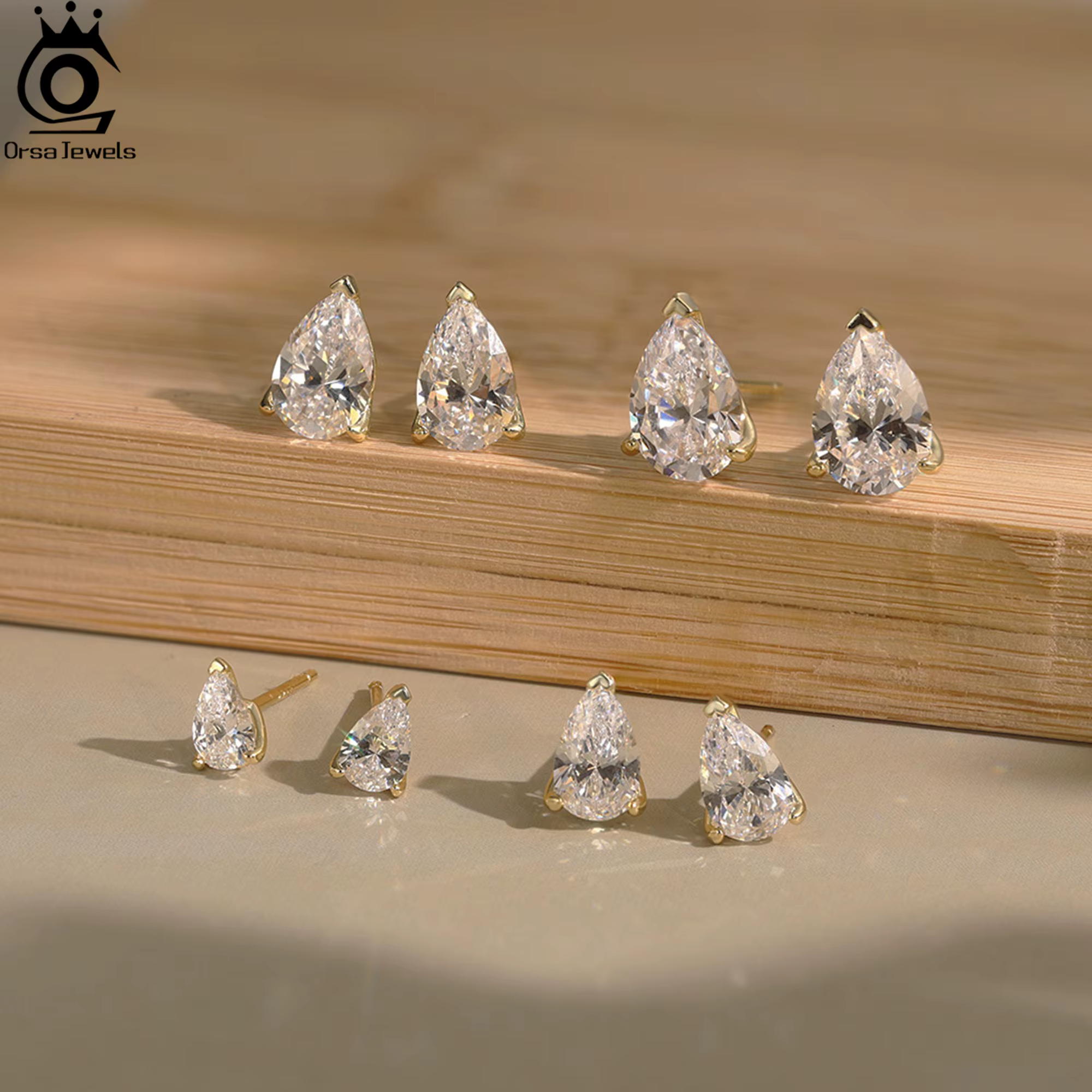 ORSA JEWELS Boucles d'oreilles en argent sterling 925 avec pierre de zircone coupée en forme de gout