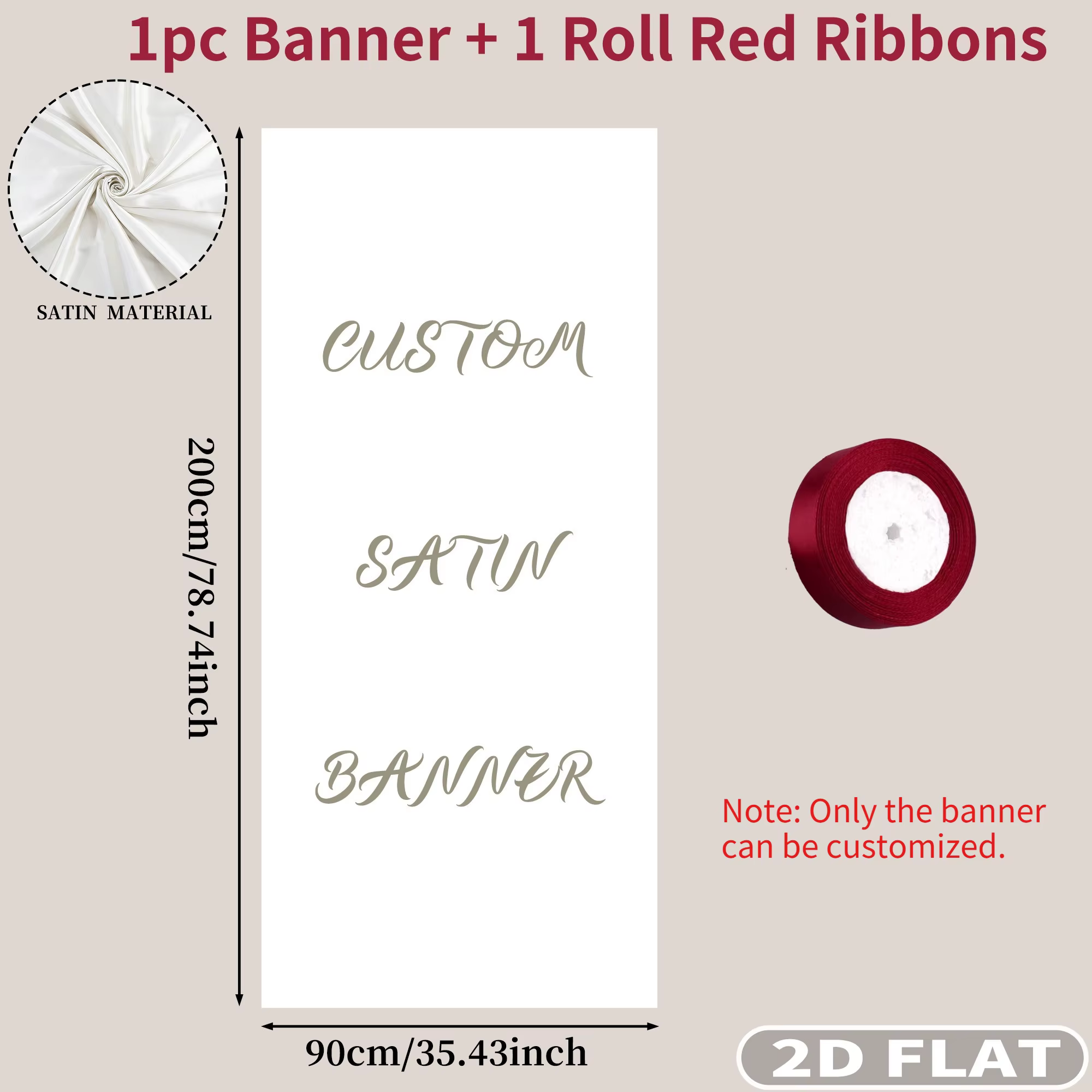 1 bannière de bienvenue personnalisée 2D plate en satin 90*200cm, panneau de bienvenue pour mariage