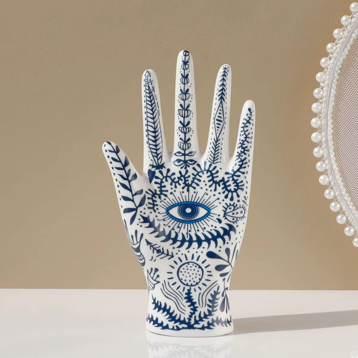 SIQIZHOU Oeil du Diable de Fatima Présentoir de Bijoux Holde Mannequin en Céramique Support à Main C