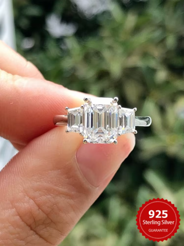 Bague en argent Sterling 925 pour femmes, magnifique bague rectangulaire brillante en Zircon, fiança