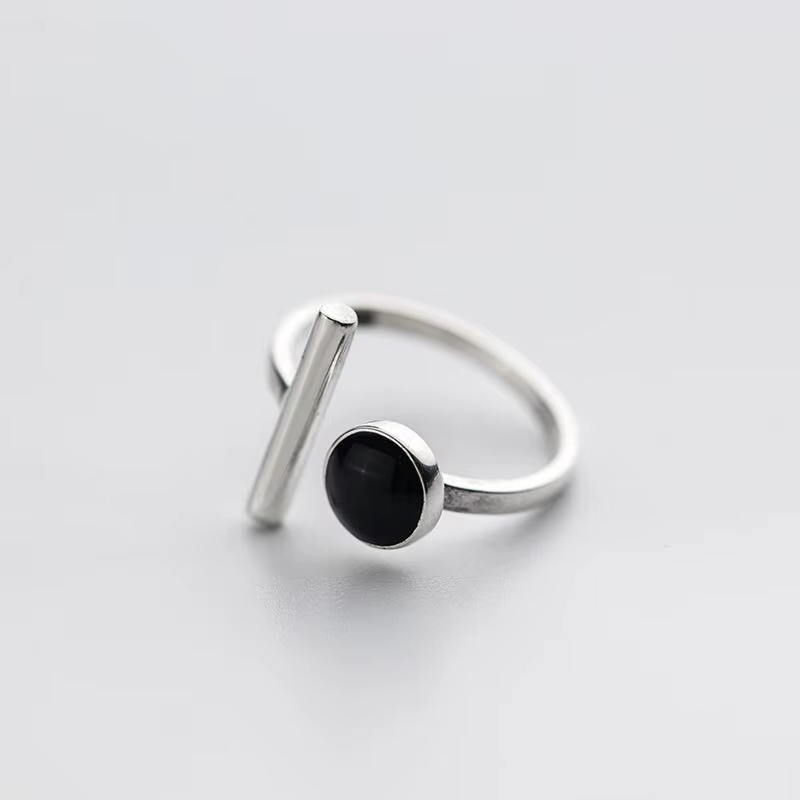 Bagues ouvertes rondes noires en argent Sterling 925 pour femmes, bijoux de luxe de styliste, cadeau