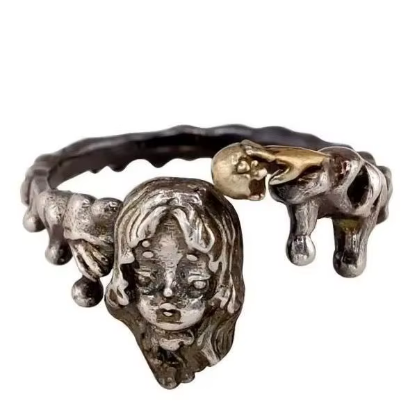 Phantom Niche – bague de danse au Design Original, faite à la main, vieux petit crâne foncé, Art