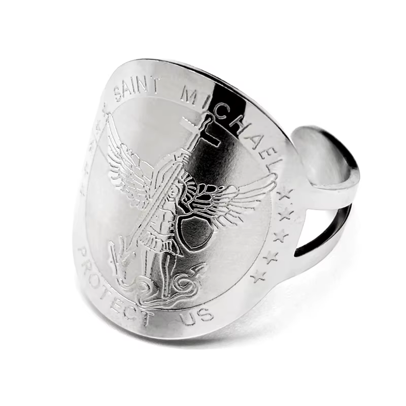 Saint Michael nous protéger anneaux pour femmes hommes acier inoxydable or argent couleur religieux 