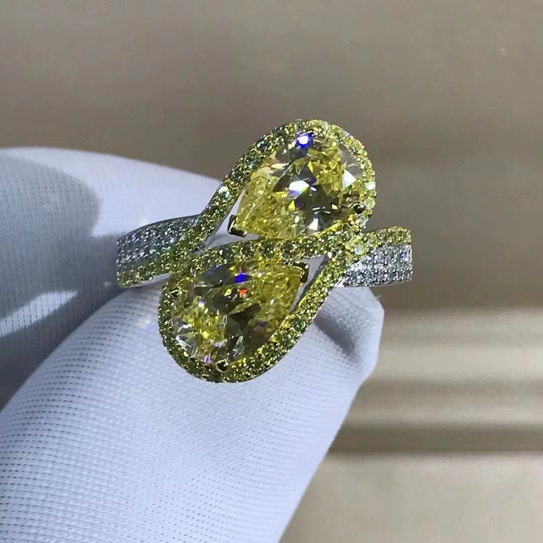 WUIHA Bague Cocktail Vintage en Argent Sterling 925 avec Saphir de Laboratoire Taille Poire et Diama