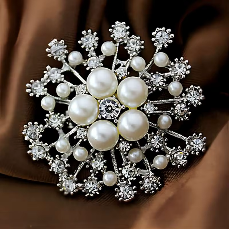 Grand strass perle flocon de neige broches noël neige broche cristal broche femmes mode bijoux