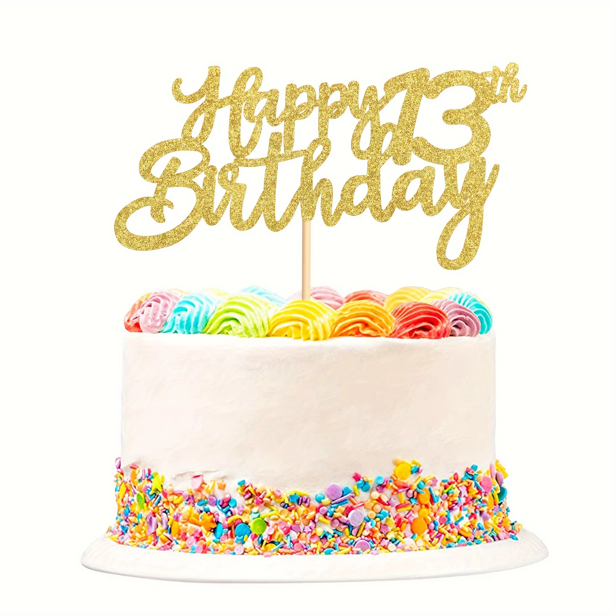 Décoration de gâteau dorée «joyeux 13e anniversaire», 1 pièce, décoration pour fête de 13e anniversa