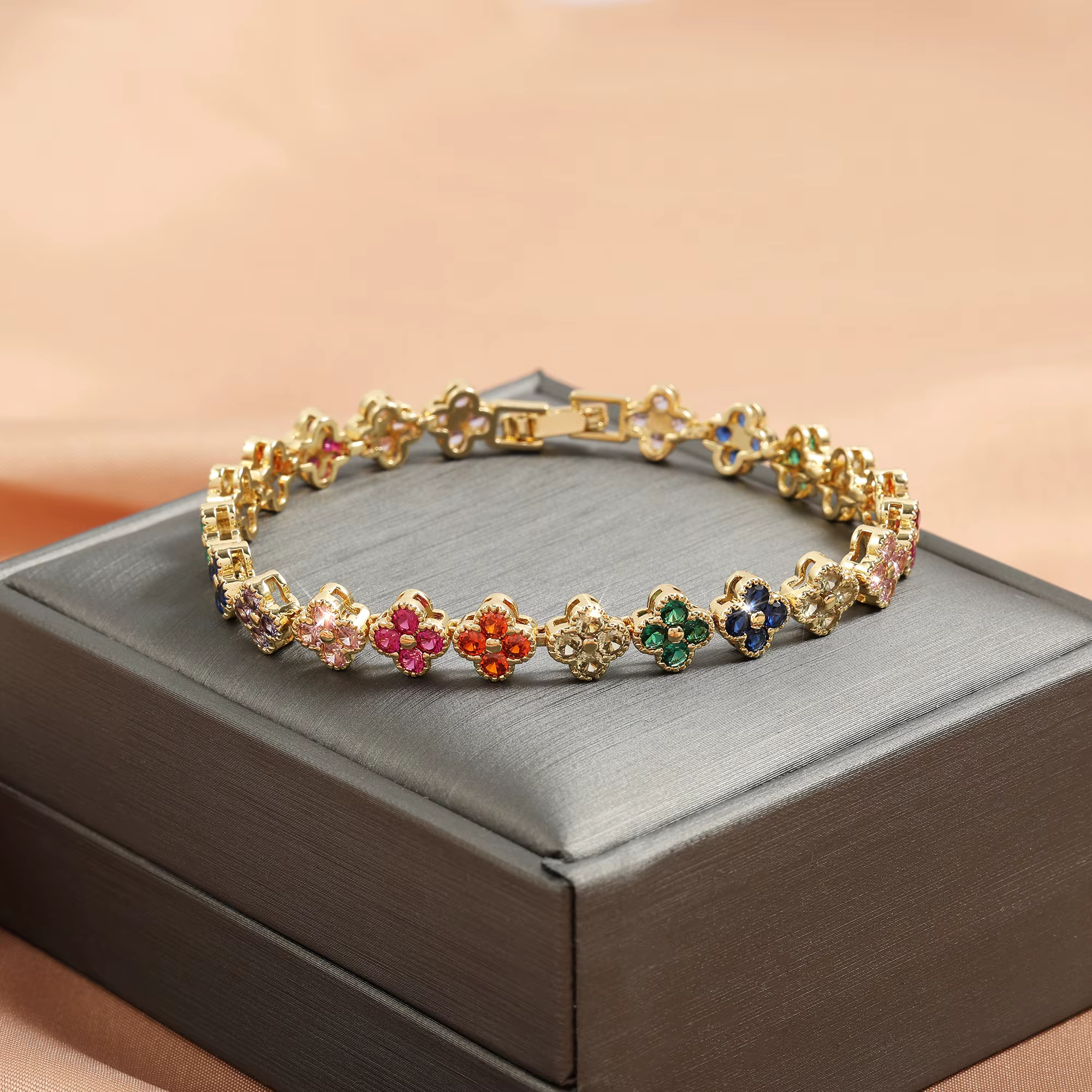 ZAKOL – bracelets coréens à fleurs en Zircon coloré aléatoire pour femmes, bijoux Dopamine pour fill