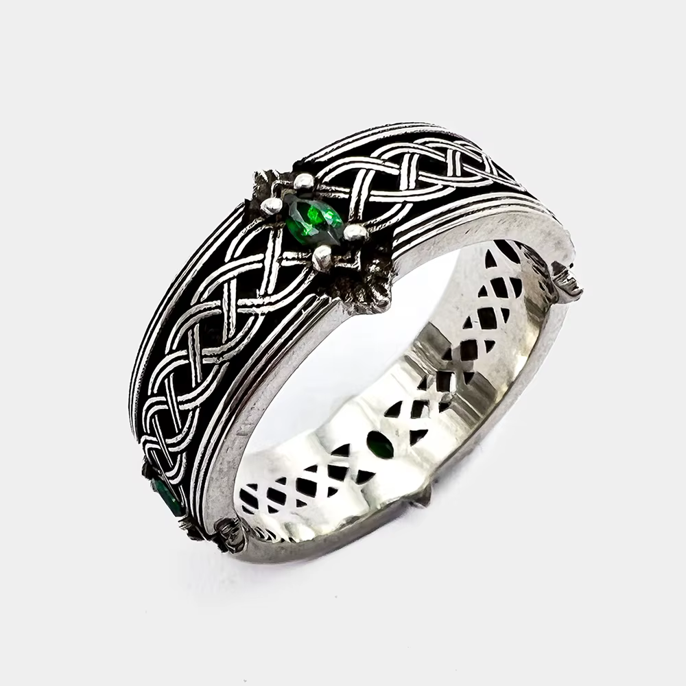 Bague totem entrelacée avec zircon vert, design gothique ouvert réglable, bijoux punk vintage, cadea