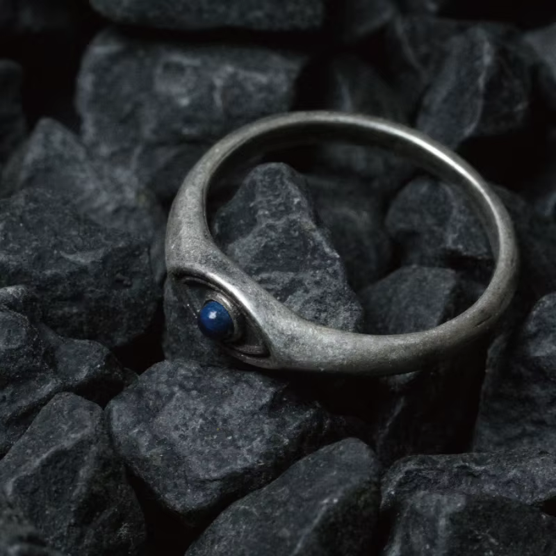Bague en argent Lapis Lazumovies unisexe, style ethnique simple, œil de cheval, bleu pointu, vintage