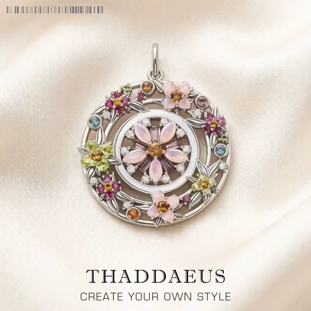 Pendentif en pierres colorées, amulette de fleurs, bijoux fins de marque, argent Sterling 925, cadea