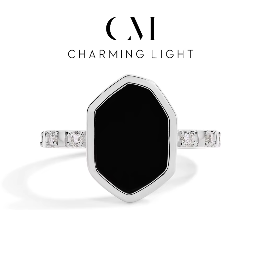 Bagues personnalisées en Onyx noir, incrustations de Moissanite pour femmes et hommes, en argent Ste