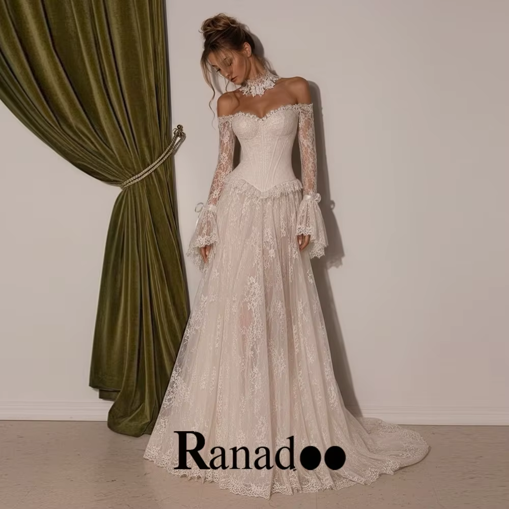 Robes de mariée personnalisées Ranadoo, épaules dénudées, dentelle, manches longues, robe de mariée 