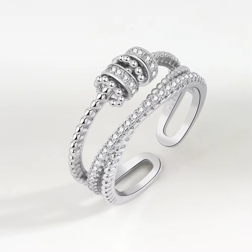 Bagues en Zircon réglables couleur argent Simple pour femmes et hommes, anneau rotatif pour filles, 
