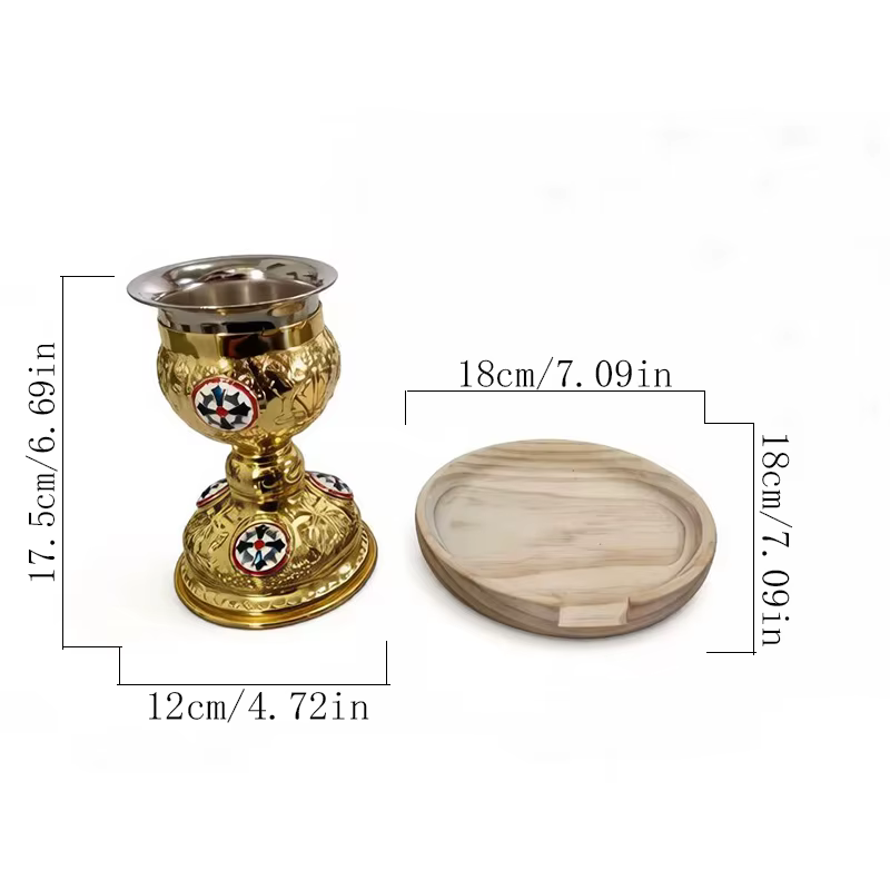 Ensemble d'autel orthodoxe en métal doré, calice avec icône de Jésus, coupe de communion byzantine o