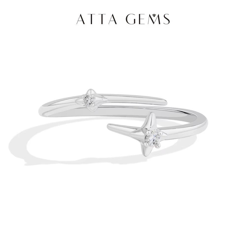 ATTAGEMS Bagues en Moissanite Synthétique Étoile, Design Avion, pour Hommes et Femmes, en Argent Ste