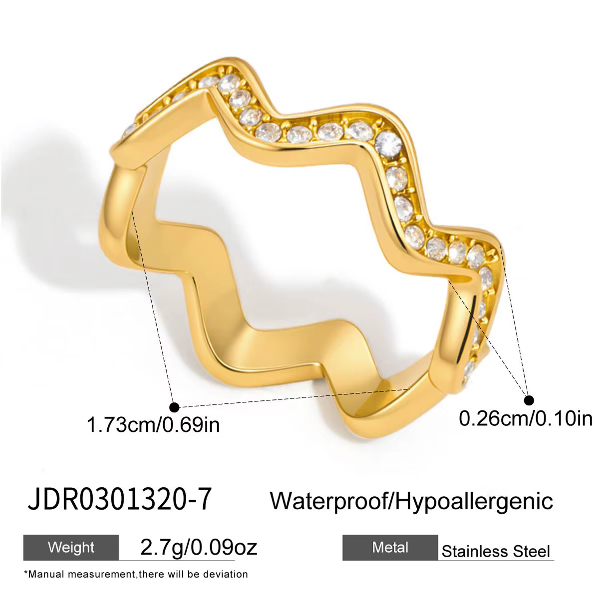 Bague Vague Plaqué Or 18 carats pour Femme en Acier Inoxydable, Fines Bagues Délicates pour Usage Qu