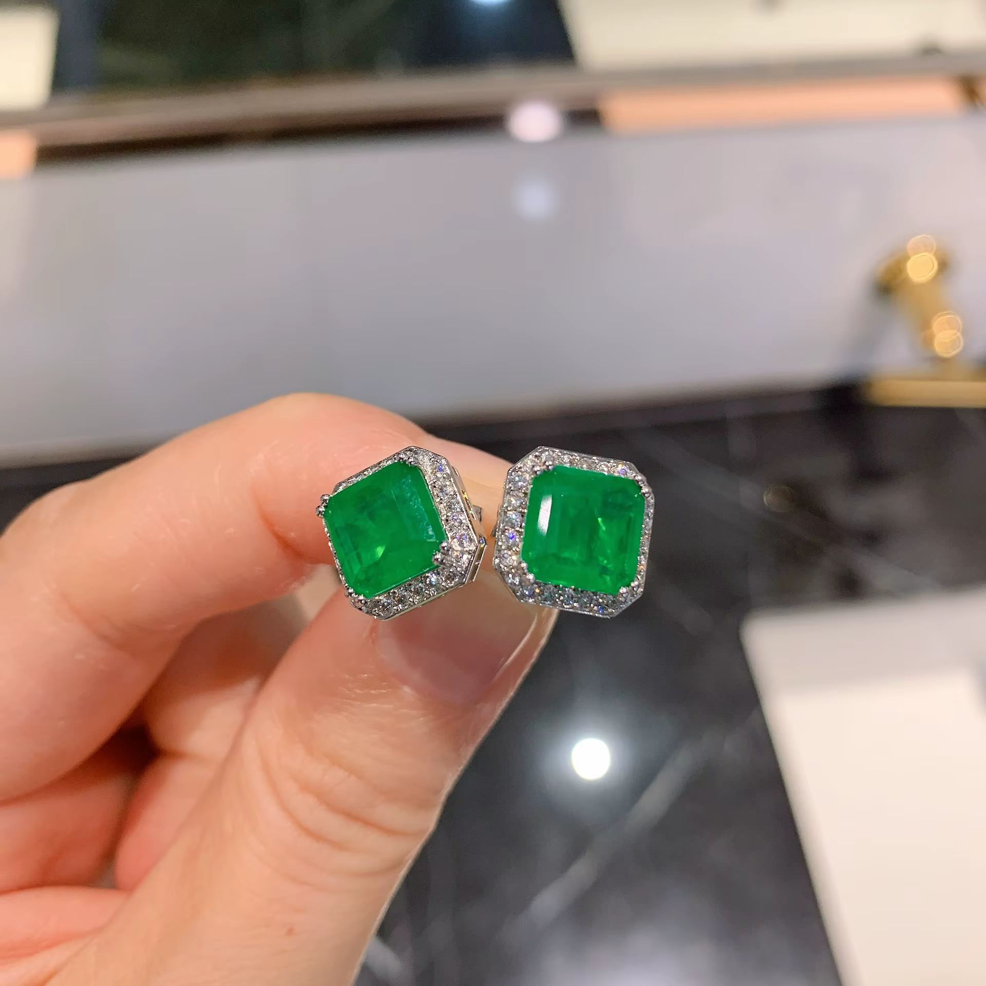 Boucle d'oreille carrée en tourmaline émeraude Paraiba pour femme, boucle d'oreille saphir, véritabl