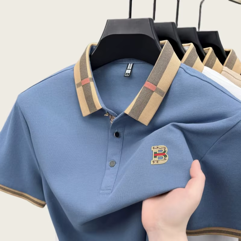 Polo à manches courtes de marque de luxe pour hommes, nouveau t-shirt Paul en coton et soie respiran