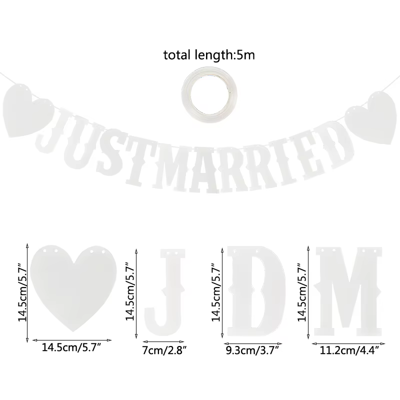 Guirlande de papier blanche juste marié, Vintage, marry-moi, banderole avec lettres, accessoires Pho