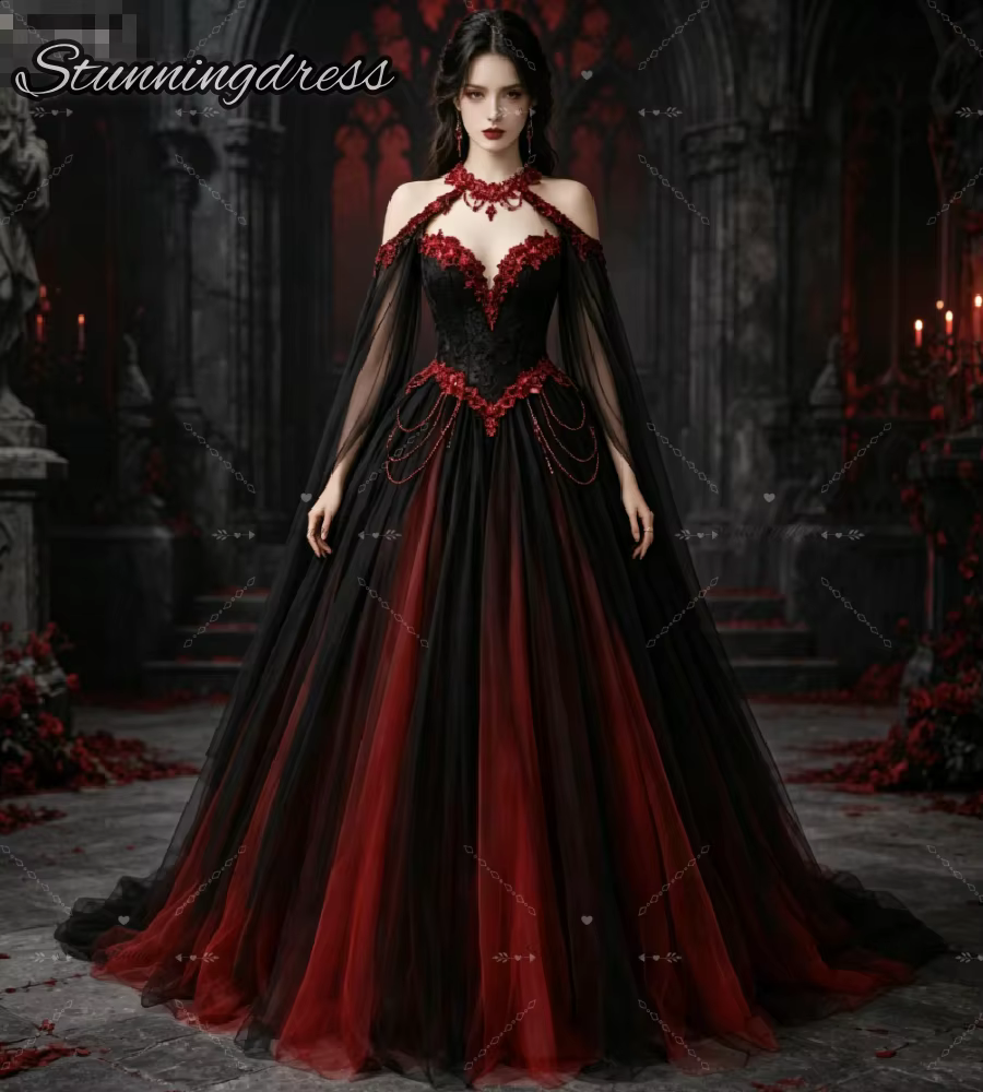 Robe de mariée orange gothique féerique, style elfe, avec manches cape, dentelle, pour Halloween, ma