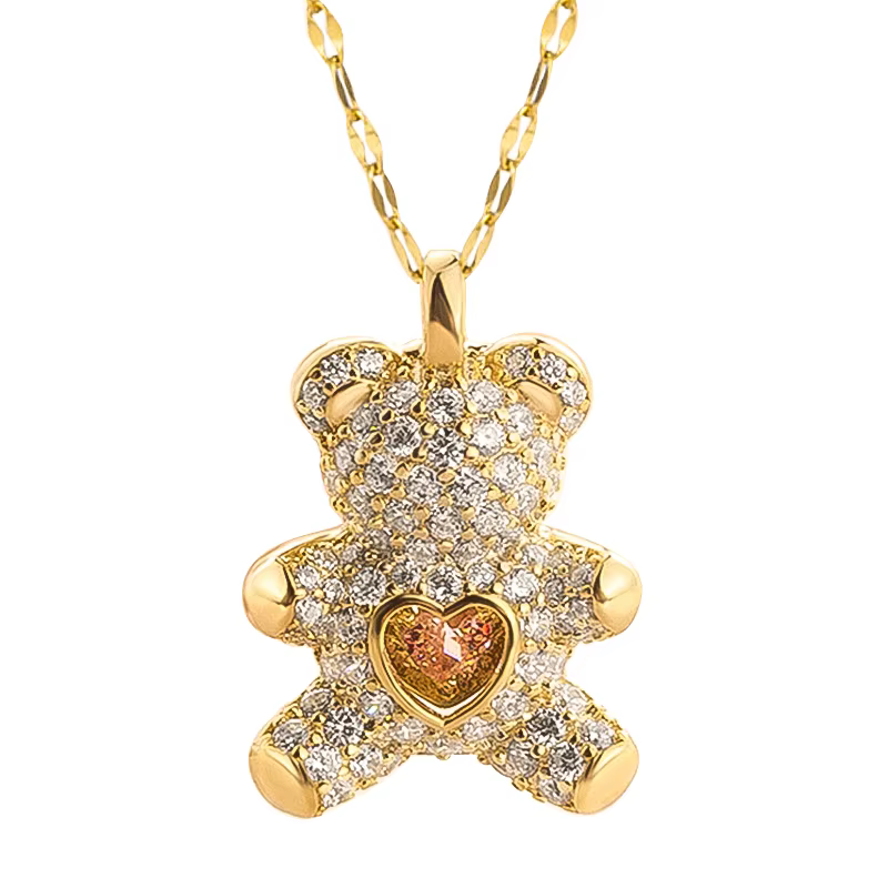 Flash – colliers avec pendentif ours pour femmes, en titane doré, en acier inoxydable, chaîne à mail