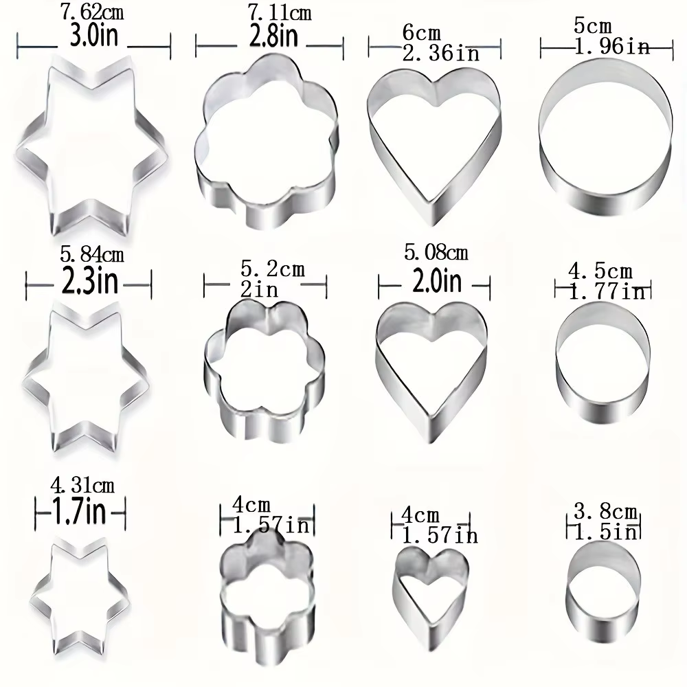 Ensemble de 12 emporte-pièces en acier inoxydable, formes de fleurs, cercles, cœurs, étoiles pour gâ