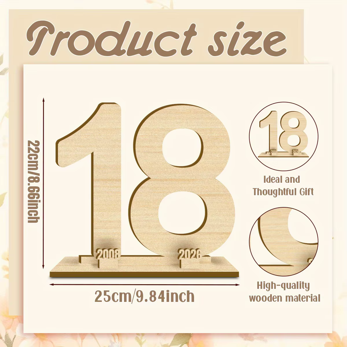 Plaque Numérotée en Bois N°18 2026 pour Livre d'Or d'Anniversaire et de Mariage, Souvenir pour 18e A