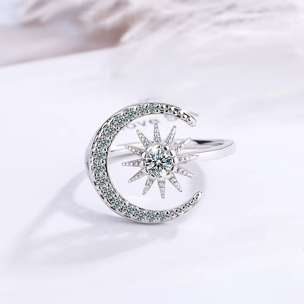Bague en argent Sterling 925 pour femmes, Moissanite, étoile, lune, bijoux de mariage, accessoires f